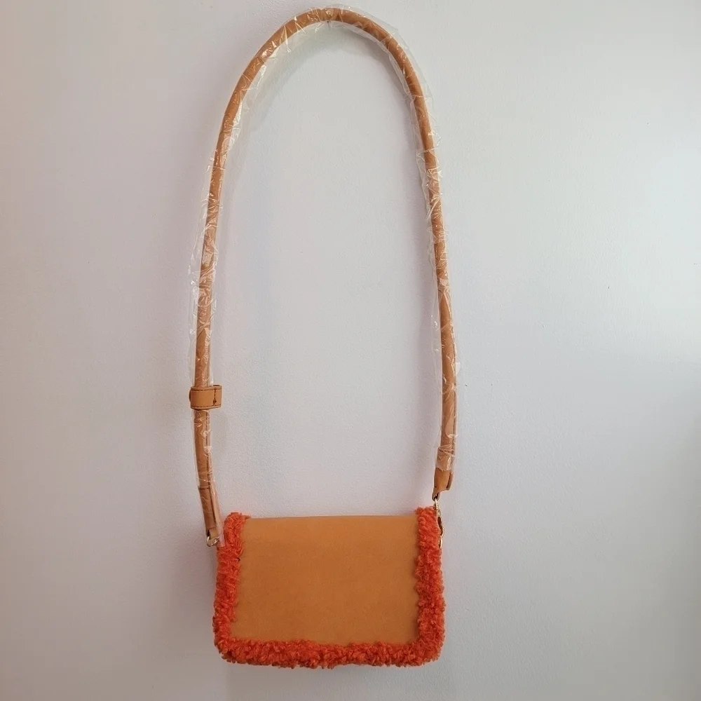 NWOT Orange Faux Suede Crossbody - Picture 3 of 4